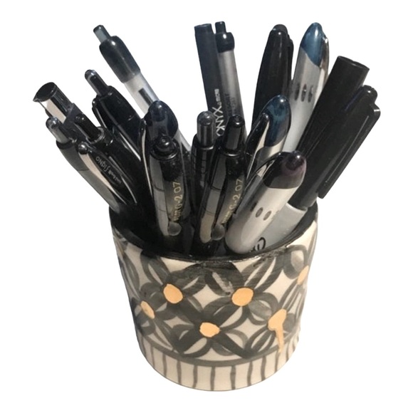 Black White Pen-Pencil/ or Succulent Planter Pottery with Genuine Gold Dots - Picture 2 of 11